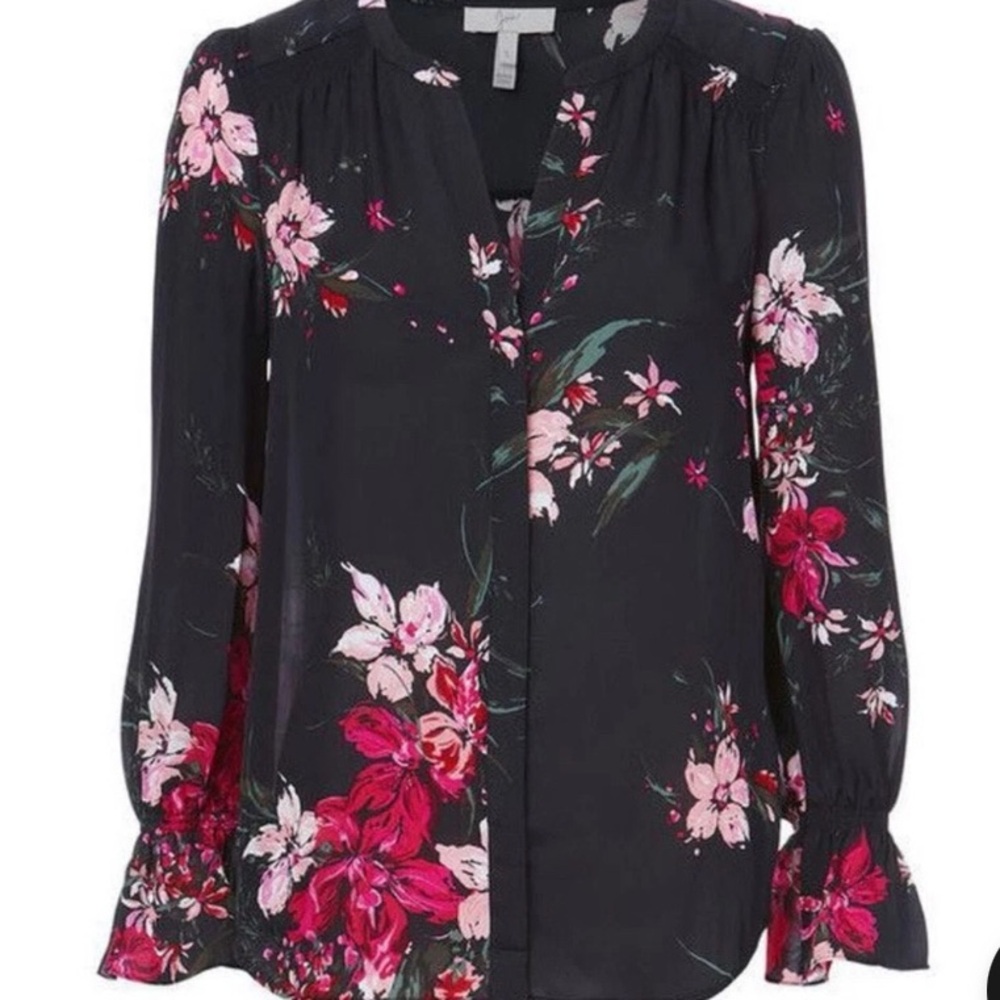 Joie Keno split neck Women's Blouse in Black and Pink